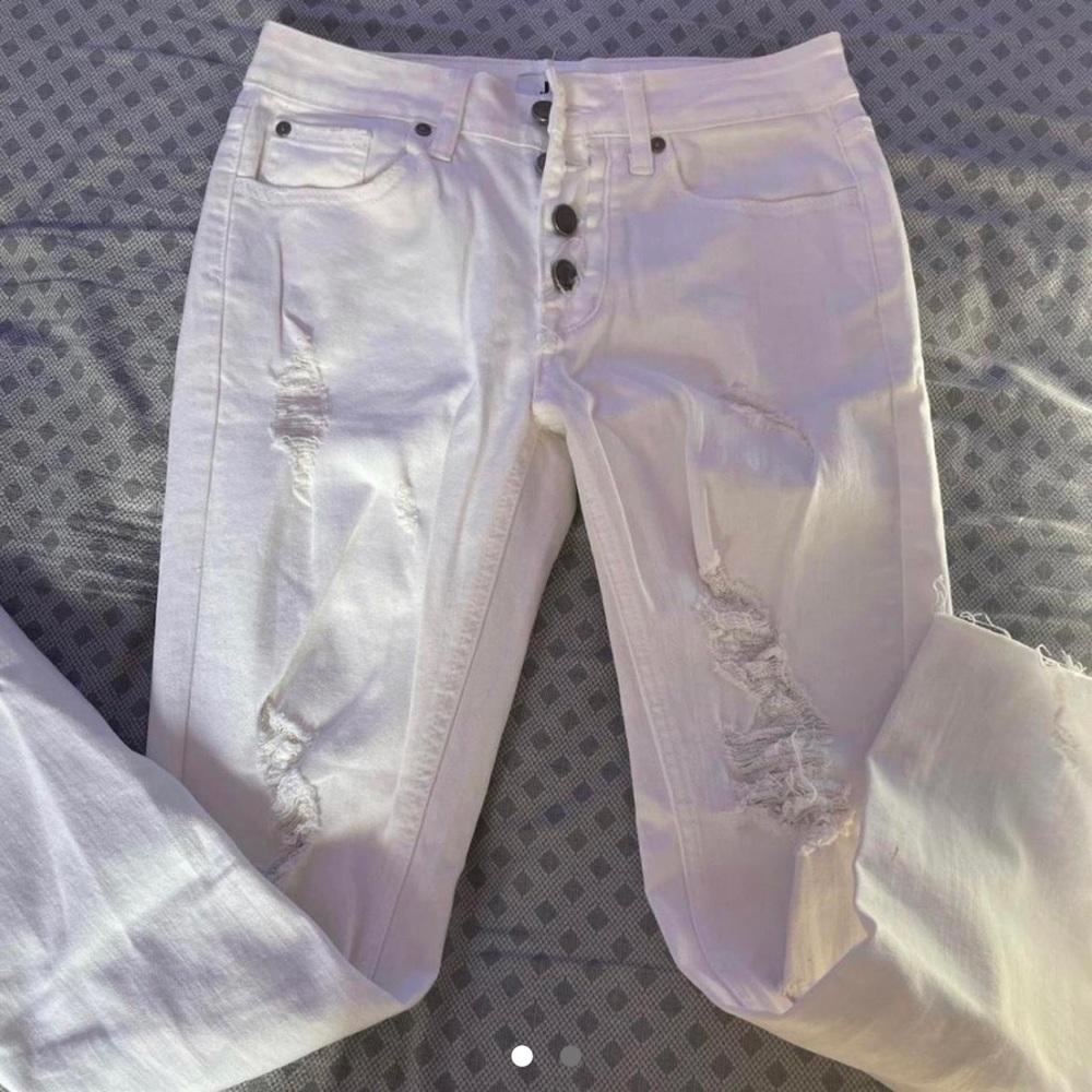 island gypsy white ripped mom jeans